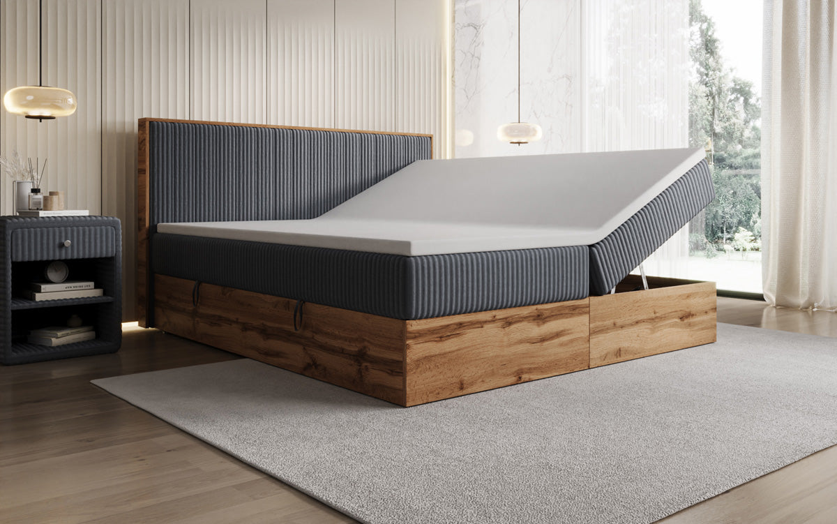Boxspringbett Timber Line in Cord mit Stauraum