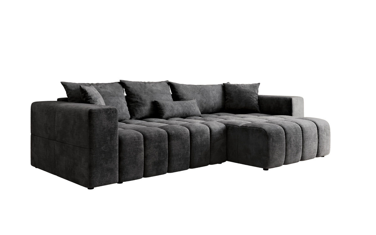 Designer Ecksofa Momo mit Schlaf- und Klappfunktion in Cord