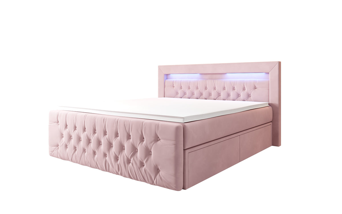 Boxspringbett Menzogna Samt mit LED und Stauraum (2 Schubladen)