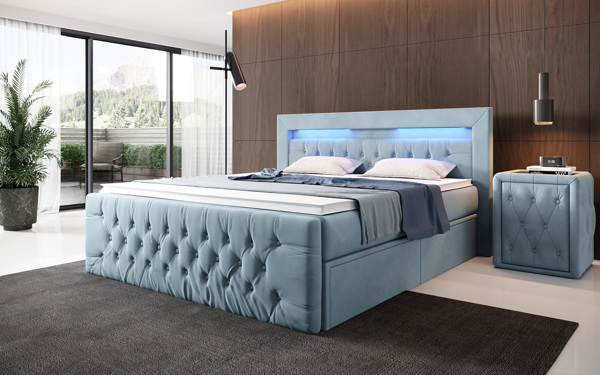 Boxspringbett Menzogna Samt mit LED und Stauraum (2 Schubladen)