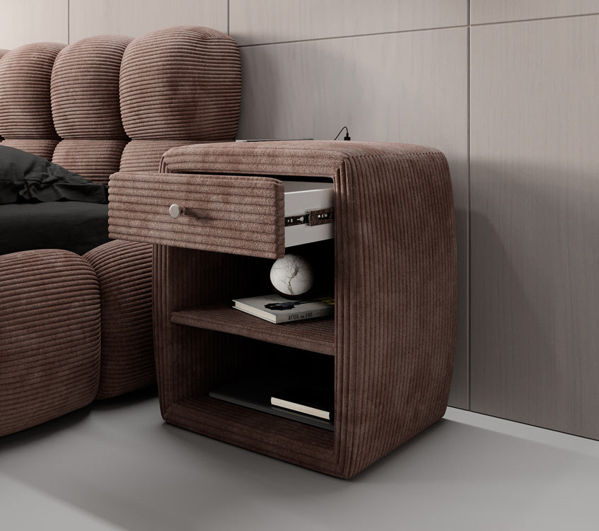Designer Nachttisch Lilly mit USB Anschluss in Cord