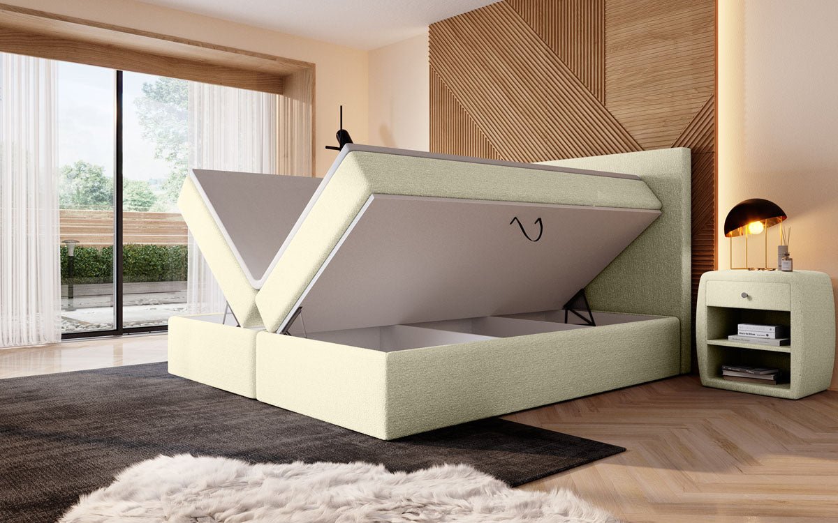 Boxspringbett Sejour Bouclé mit LED u. Stauraum