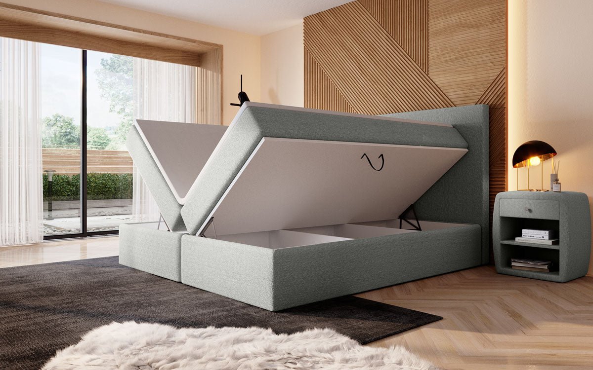 Boxspringbett Sejour Bouclé mit LED u. Stauraum