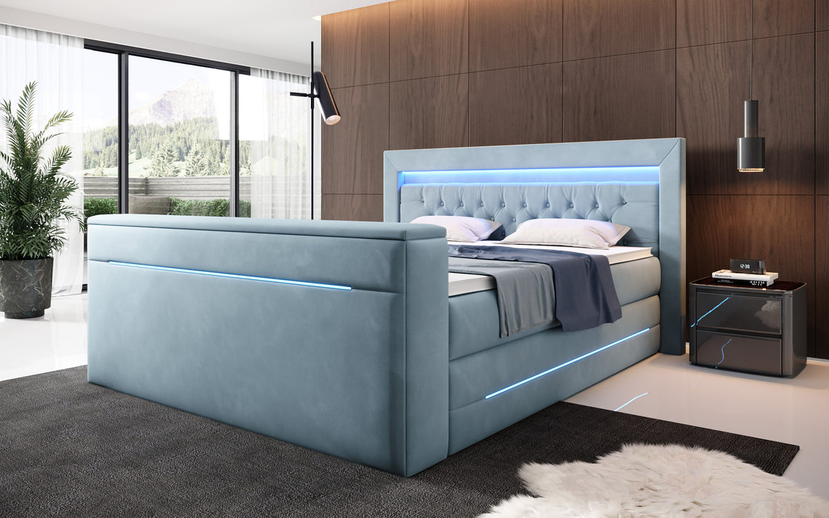 Boxspringbett Pluto mit TV Lift, RGB und Stauraum