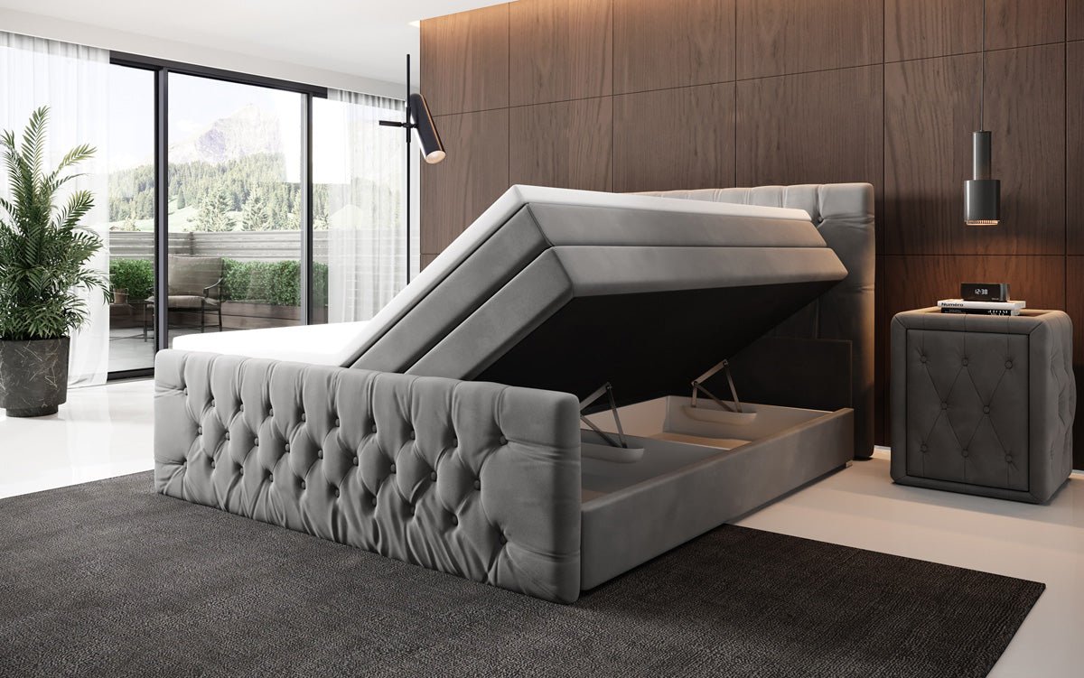 Boxspringbett Velutto mit Stauraum - Chesterfieldoptik