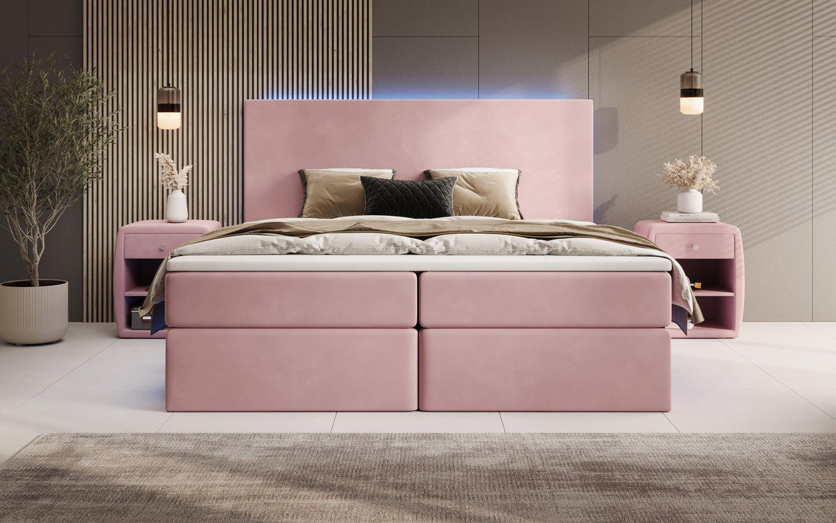 Boxspringbett Voyage mit LED u. Stauraum in Samt