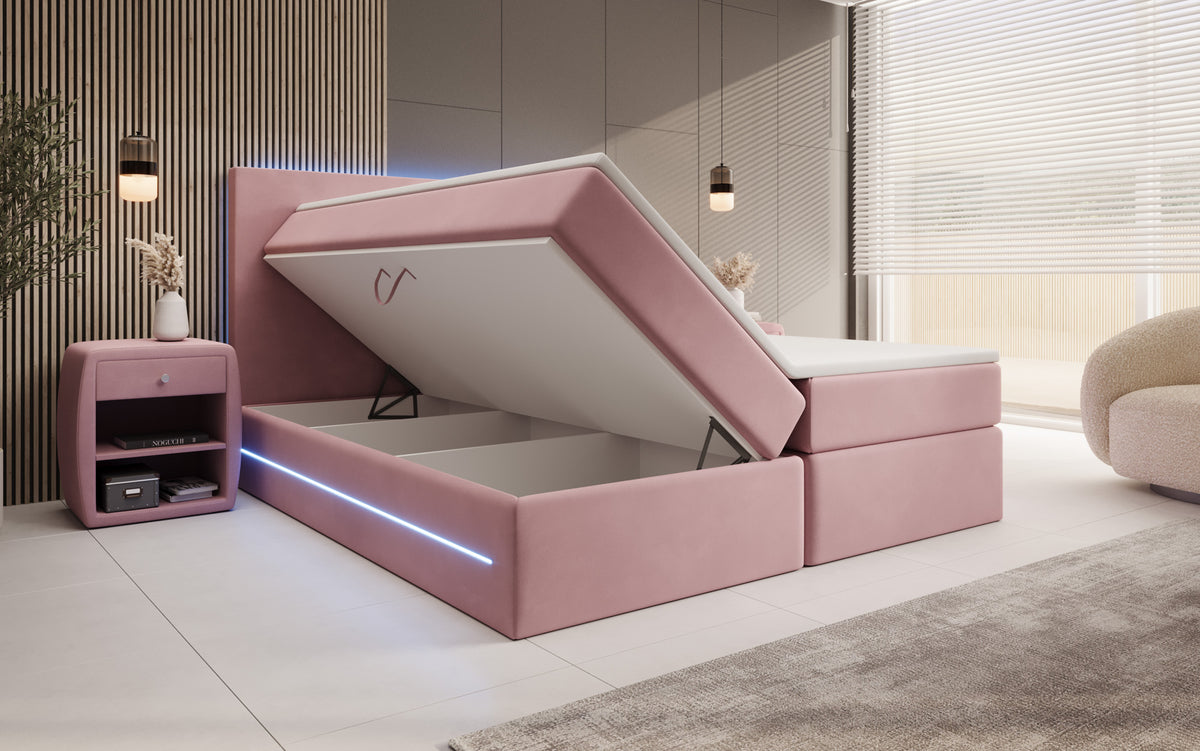 Boxspringbett Voyage mit LED u. Stauraum in Samt