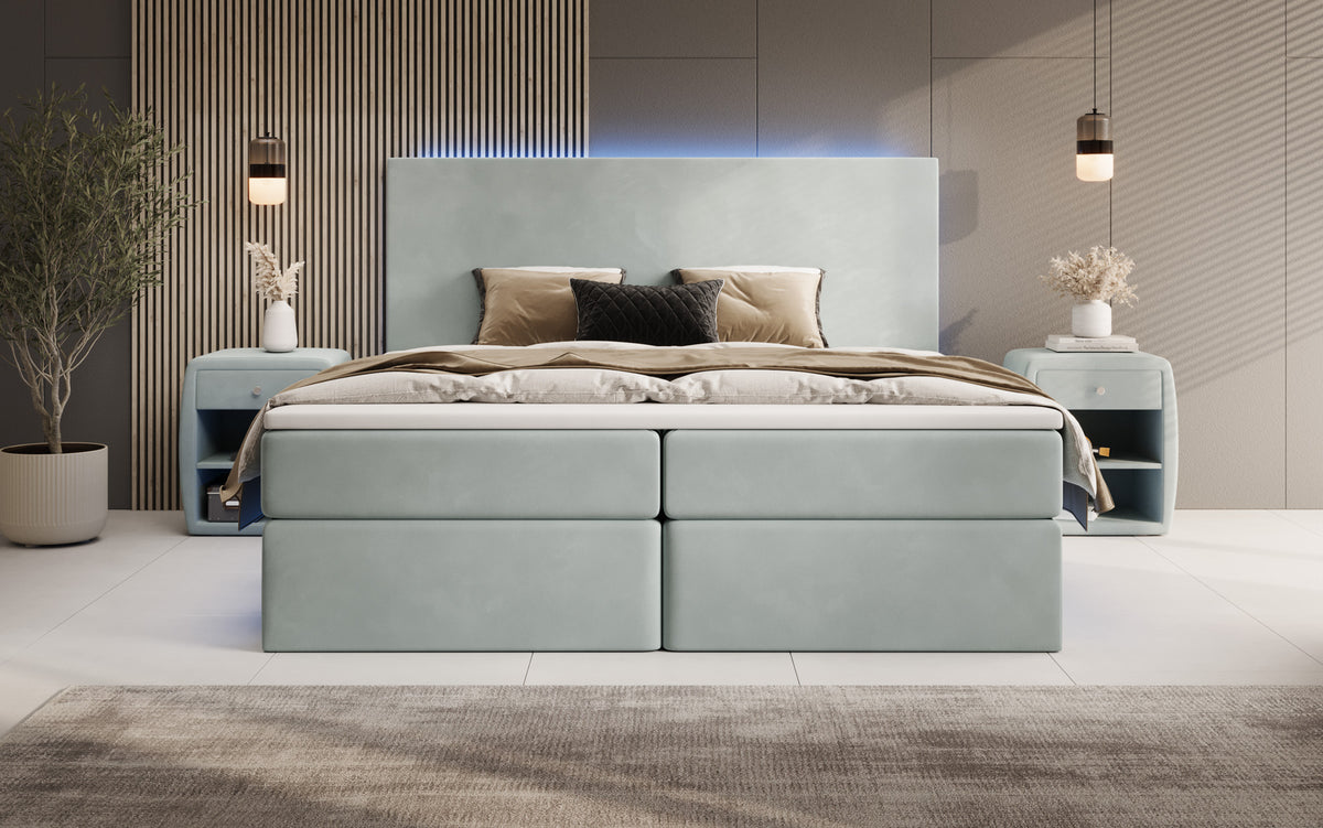 Boxspringbett Voyage mit LED u. Stauraum in Samt
