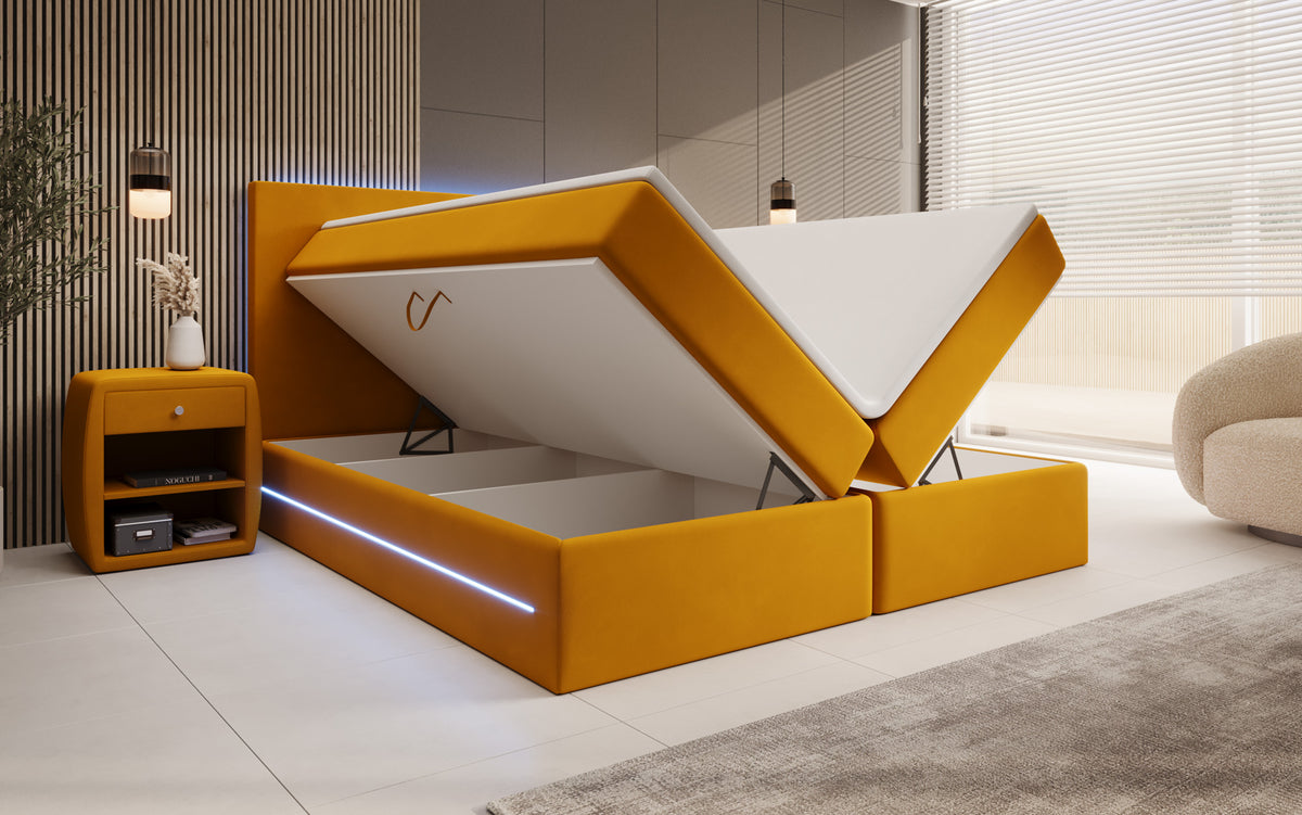 Boxspringbett Voyage mit LED u. Stauraum in Samt