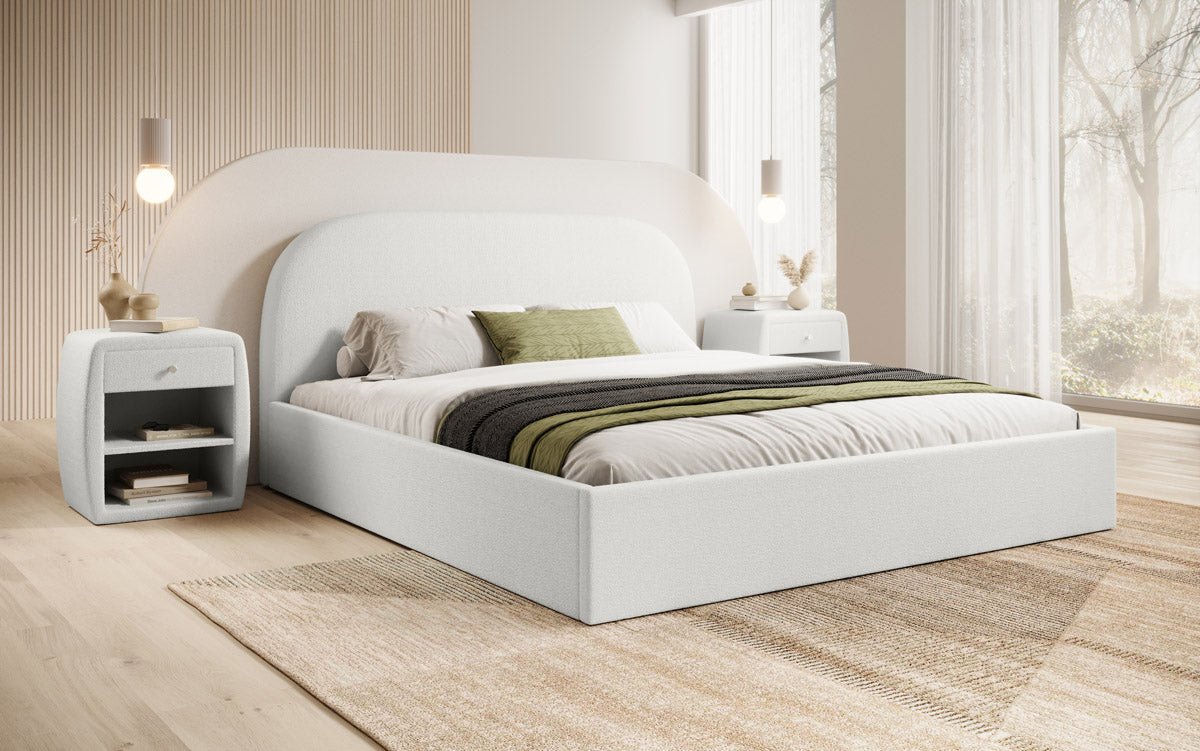 Designer Polsterbett Lorelei in Bouclé mit Stauraum