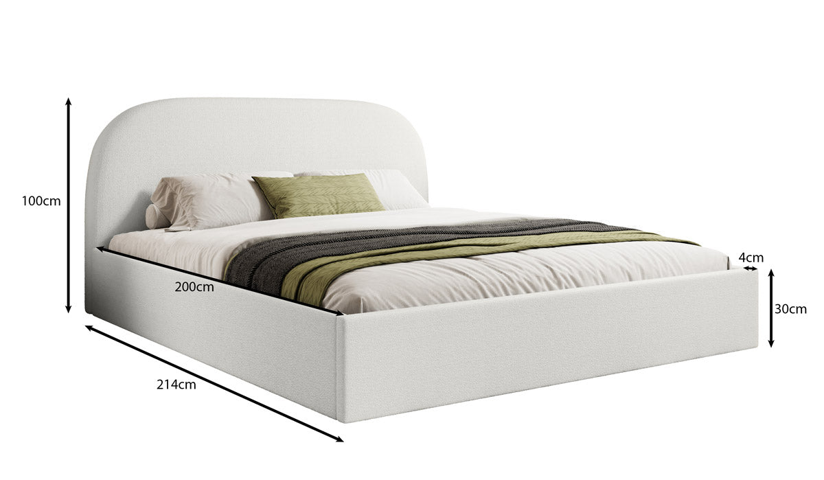 Designer Polsterbett Lorelei in Bouclé mit Stauraum