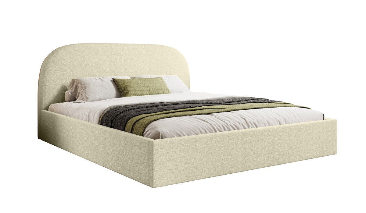 Designer Polsterbett Lorelei in Bouclé mit Stauraum