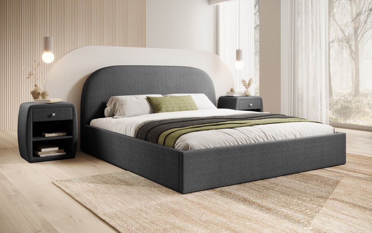 Designer Polsterbett Lorelei in Bouclé mit Stauraum