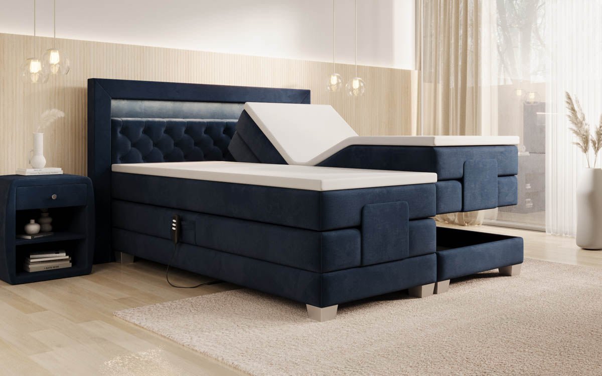 Boxspringbett Velora Samt elektrisch verstellbar mit LED