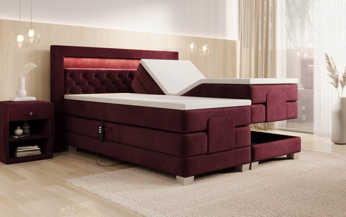 Boxspringbett Velora Samt elektrisch verstellbar mit LED