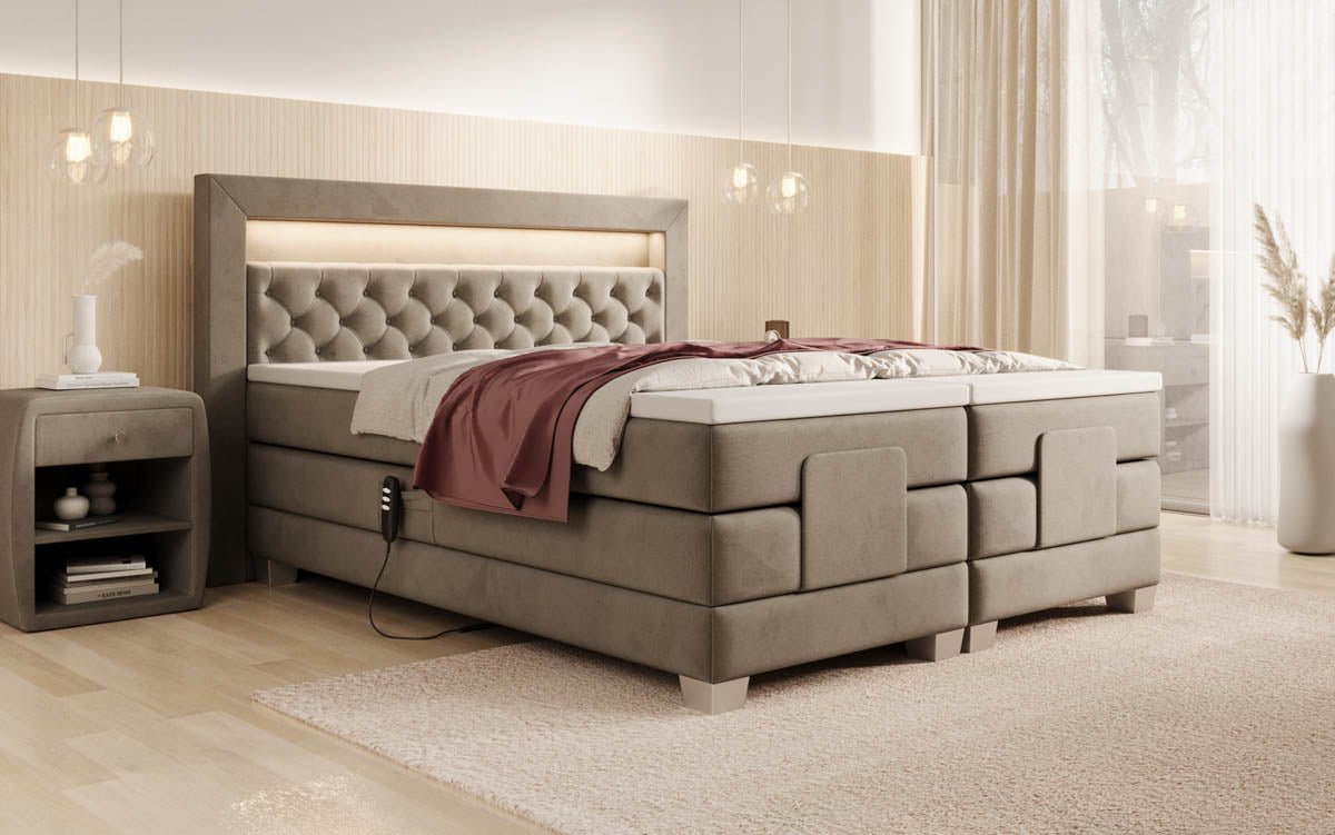 Boxspringbett Velora Samt elektrisch verstellbar mit LED