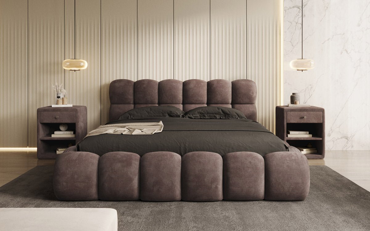 Designer Polsterbett Boston Cord mit Stauraum inkl. Aufbau