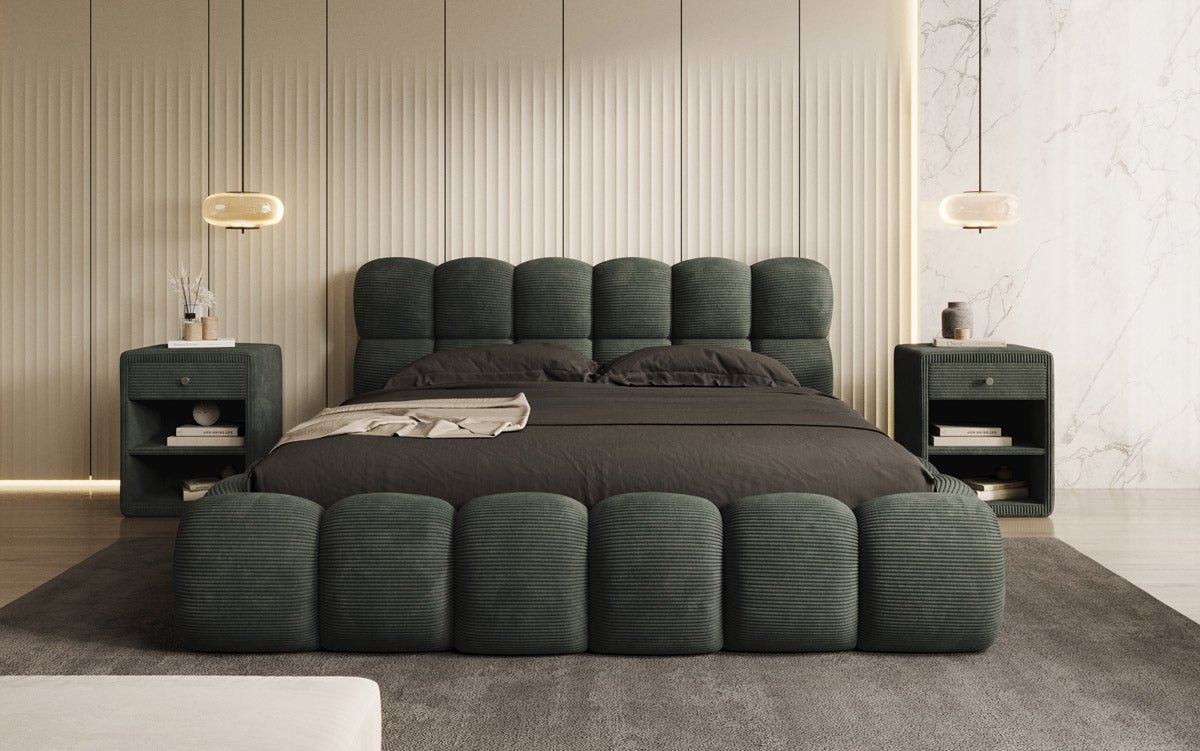 Designer Polsterbett Boston Cord mit Stauraum inkl. Aufbau