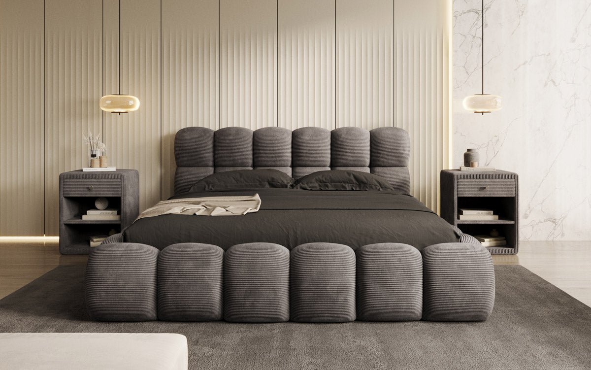 Designer Polsterbett Boston Cord mit Stauraum inkl. Aufbau