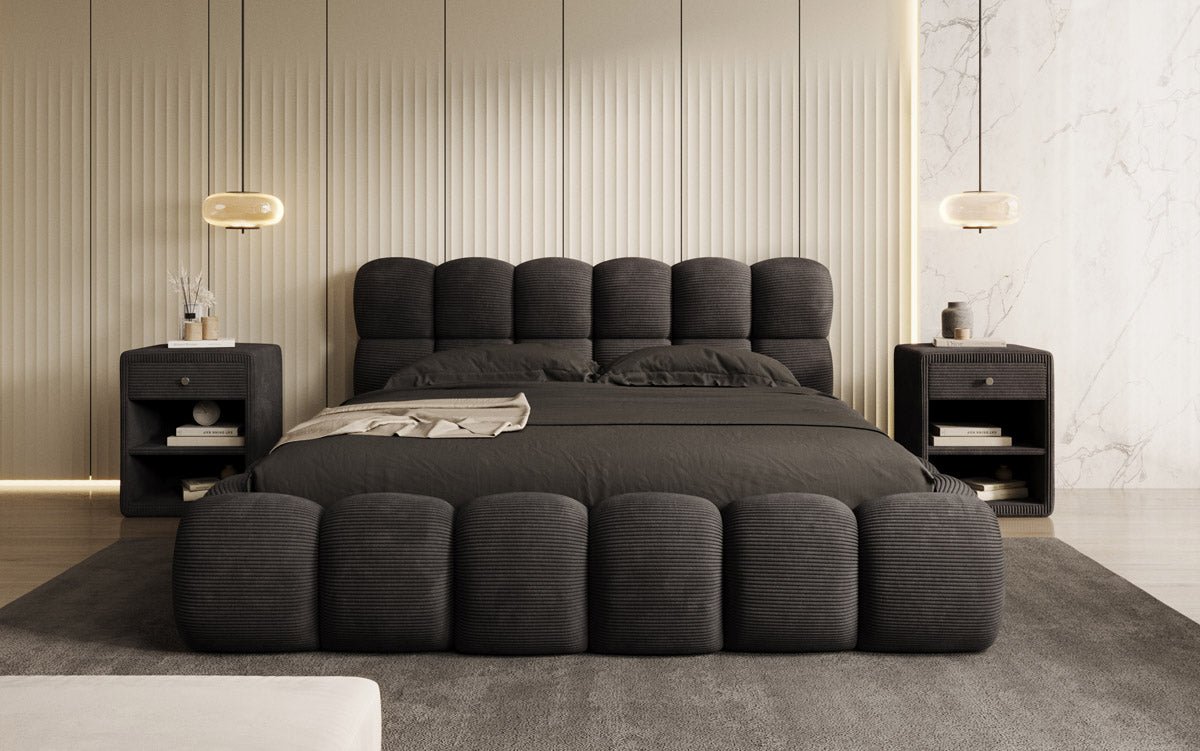 Designer Polsterbett Boston Cord mit Stauraum inkl. Aufbau
