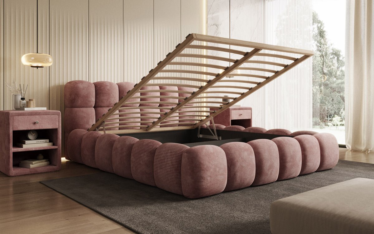 Designer Polsterbett Boston Cord mit Stauraum inkl. Aufbau