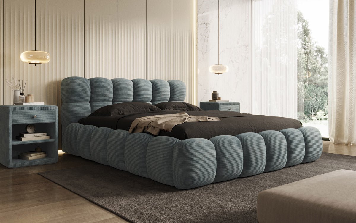 Designer Polsterbett Boston Cord mit Stauraum inkl. Aufbau
