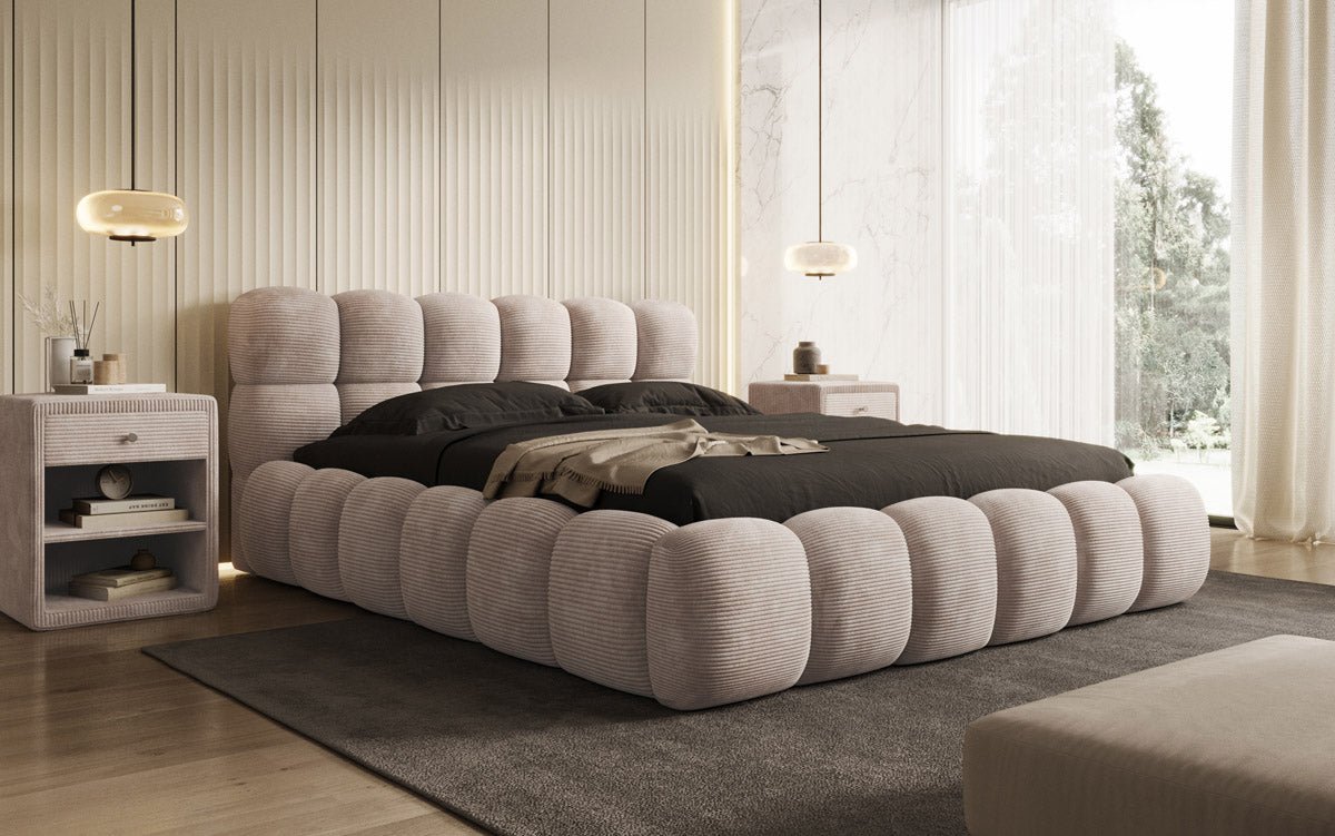 Designer Polsterbett Boston Cord mit Stauraum inkl. Aufbau