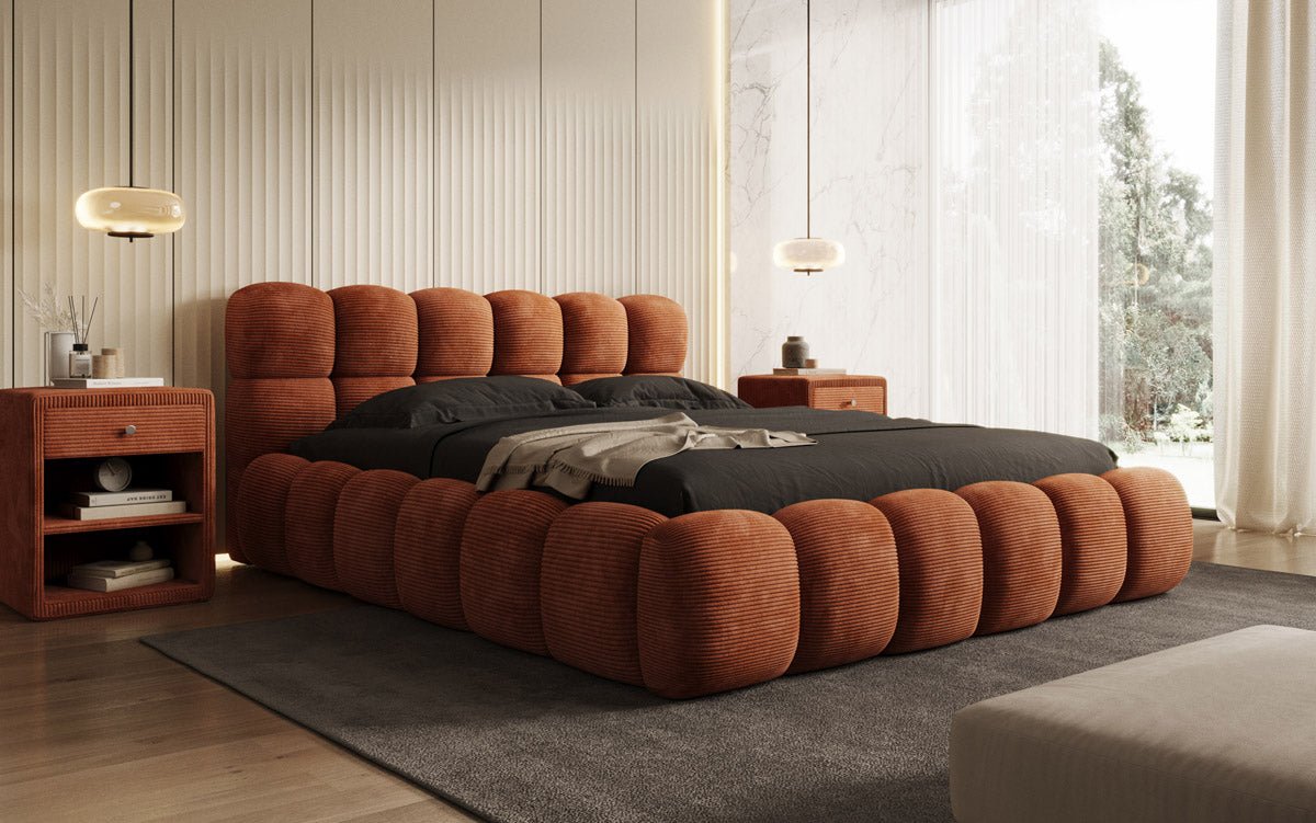 Designer Polsterbett Boston Cord mit Stauraum inkl. Aufbau