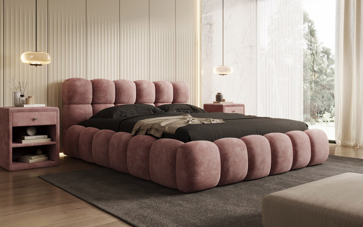 Designer Polsterbett Boston Cord mit Stauraum inkl. Aufbau