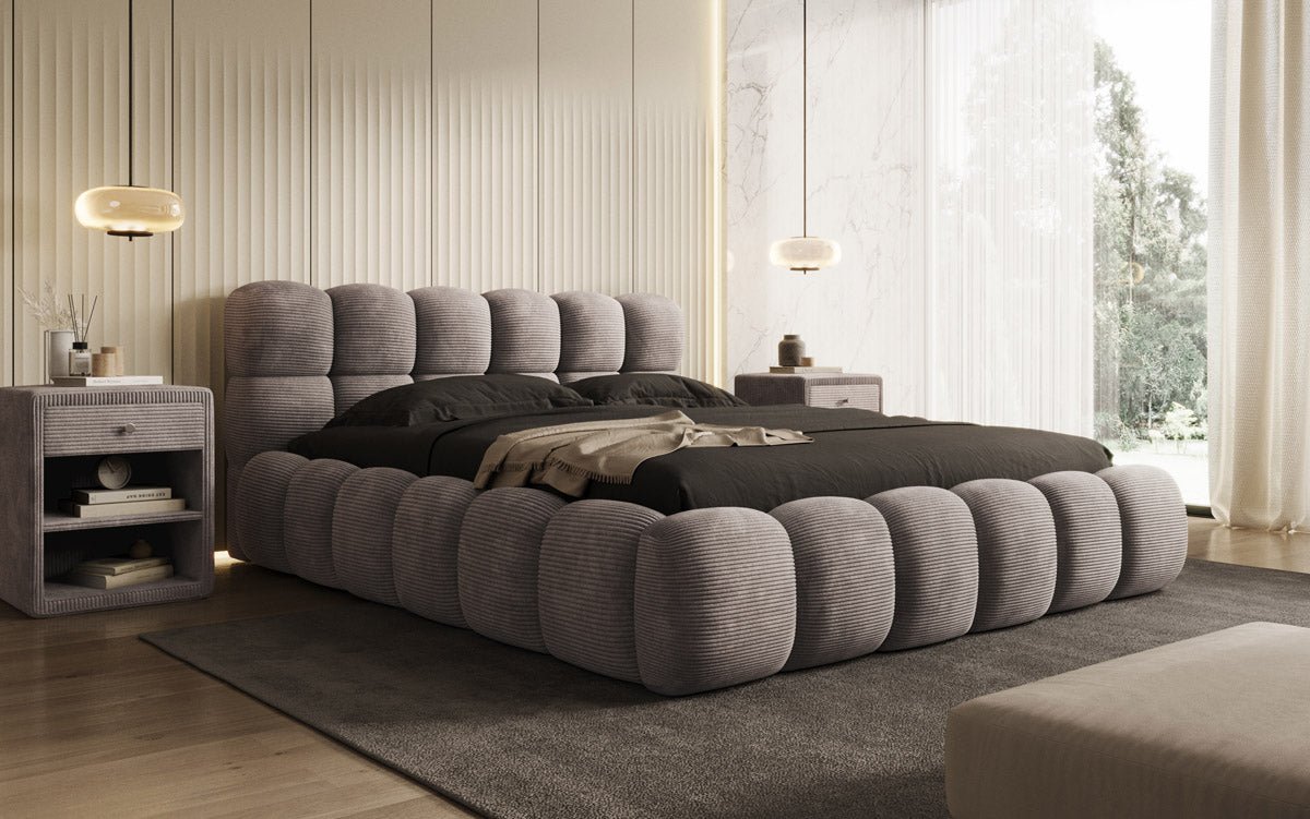 Designer Polsterbett Boston Cord mit Stauraum inkl. Aufbau