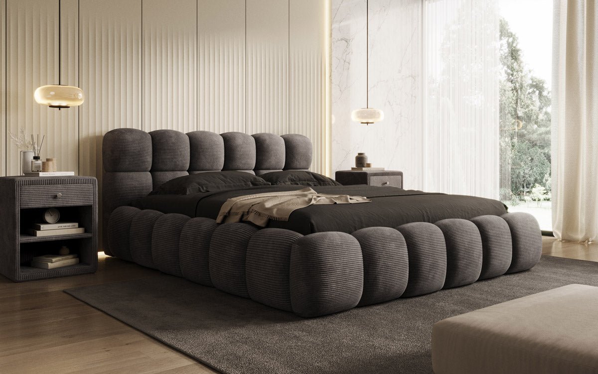 Designer Polsterbett Boston Cord mit Stauraum inkl. Aufbau
