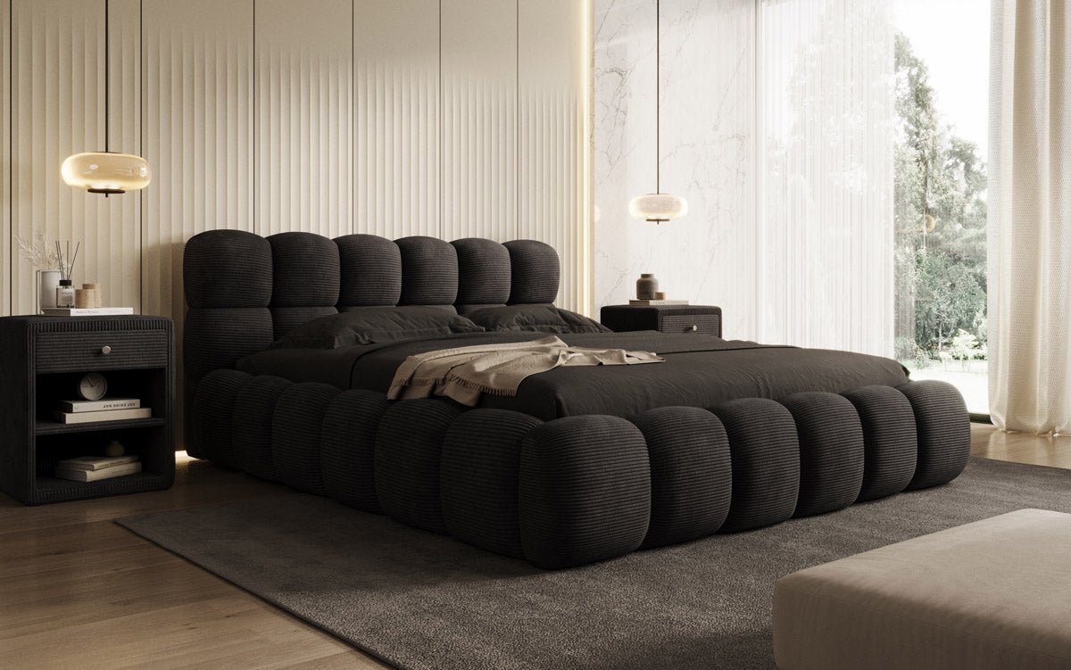 Designer Polsterbett Boston Cord mit Stauraum inkl. Aufbau
