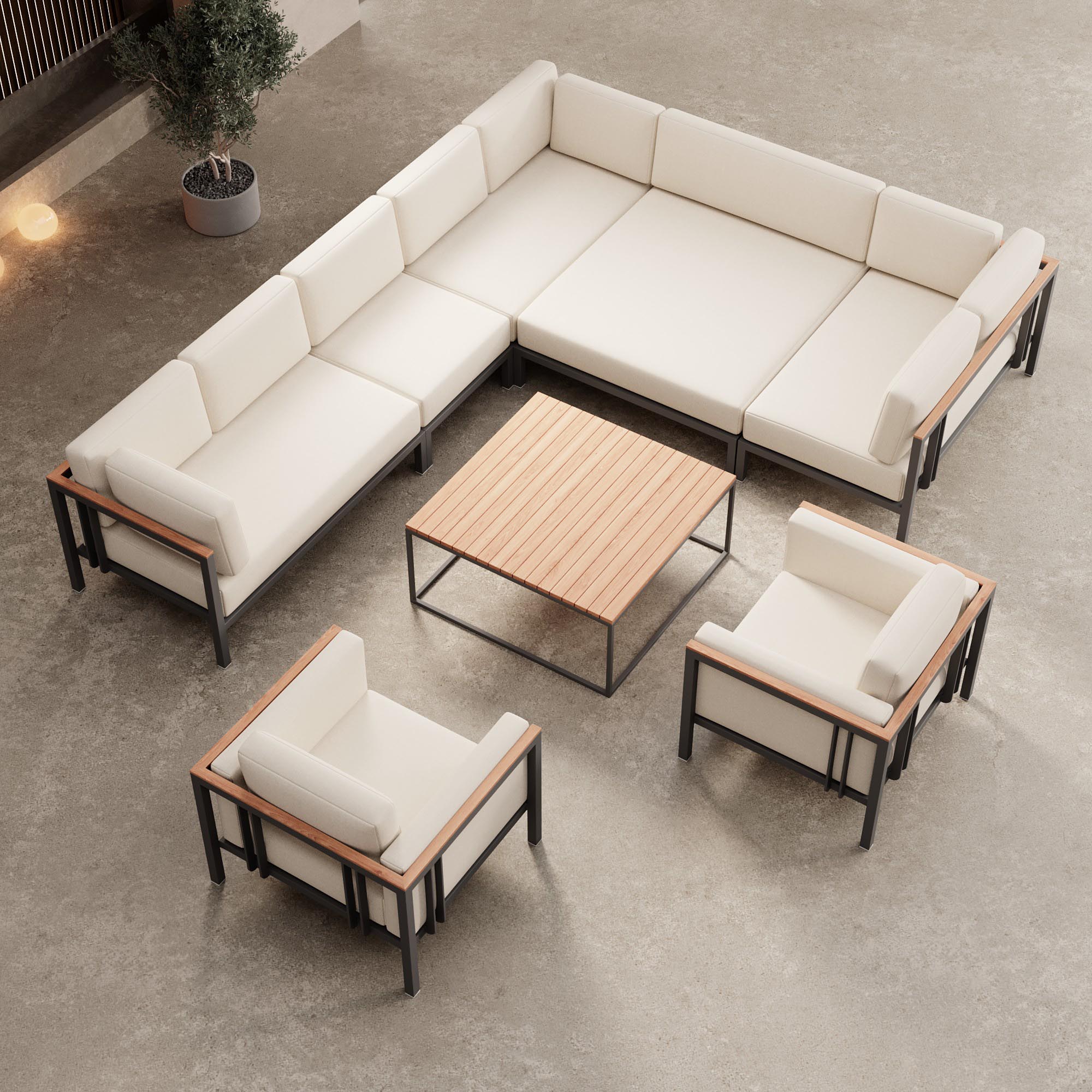Euphoria – Ecklounge & 2 Loungesessel mit Tisch aus Aluminium | Aevora™ Kollektion