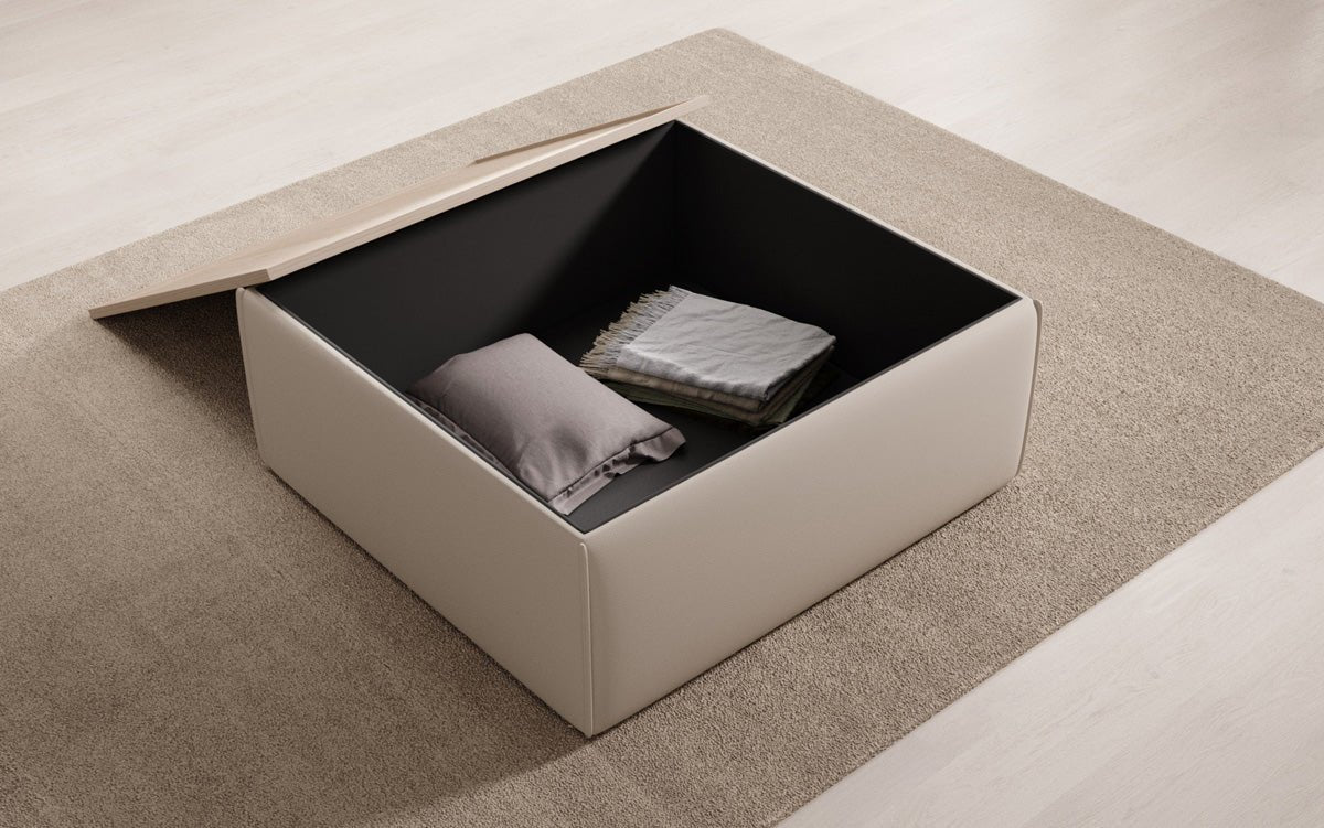 Beistellhocker/Couchtisch Lesley mit Stauraum in Stoff