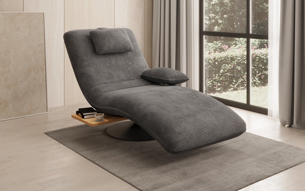 Designer Relax-Liege Velor Cord mit Drehfunktion und Beistelltisch