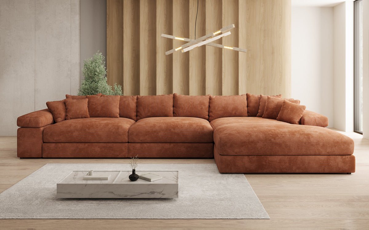 Designer Sofa Bernardo L Maxi mit breiter Ottomane in Cord