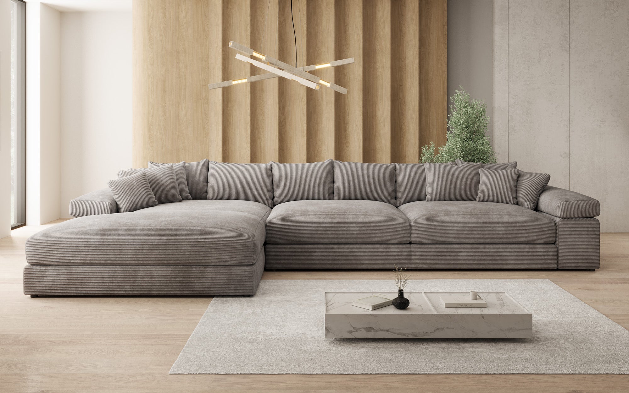 Designer Ecksofa Bernardo Maxi mit breiter Ottomane in Cord