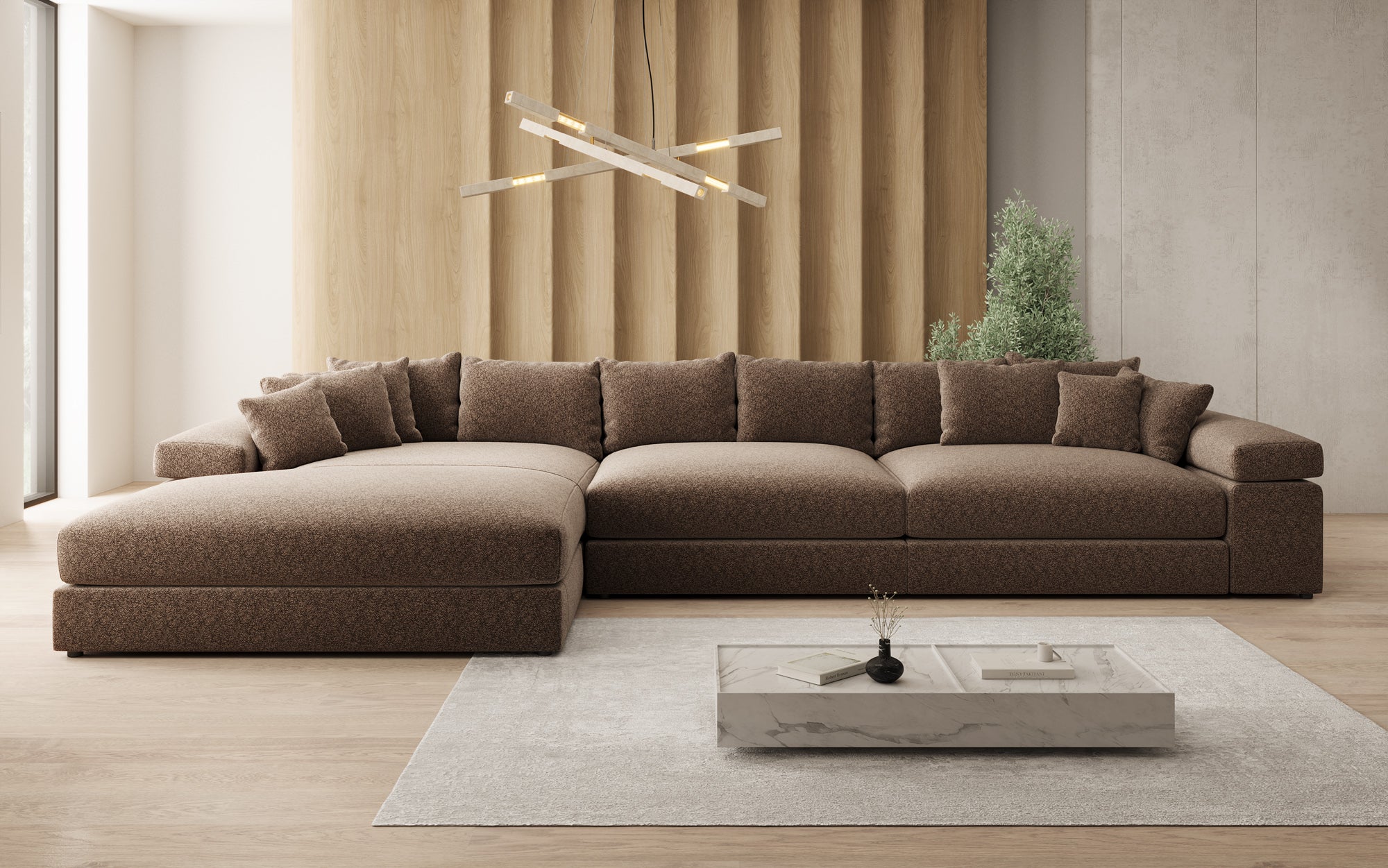 Designer Sofa Bernardo L Maxi mit breiter Ottomane in Strukturstoff