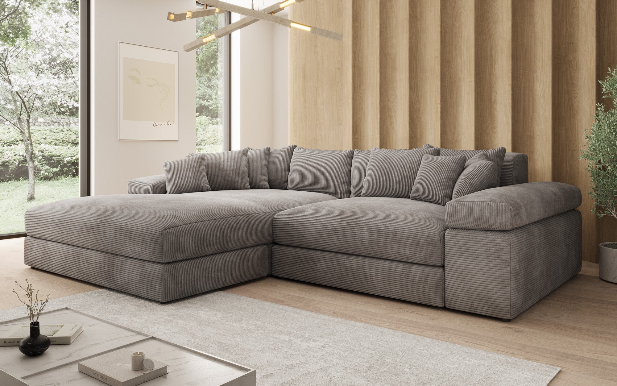 Designer Sofa Bernardo mit breiter Ottomane in Cord
