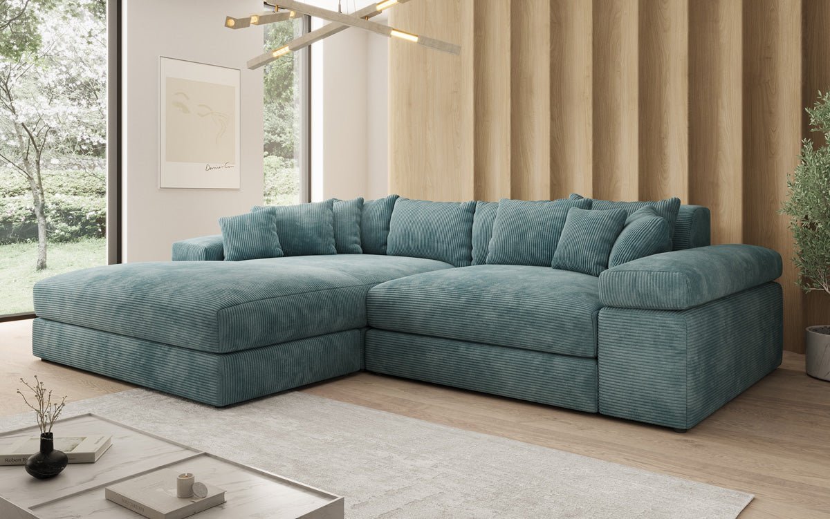 Designer Sofa Bernardo mit breiter Ottomane in Cord