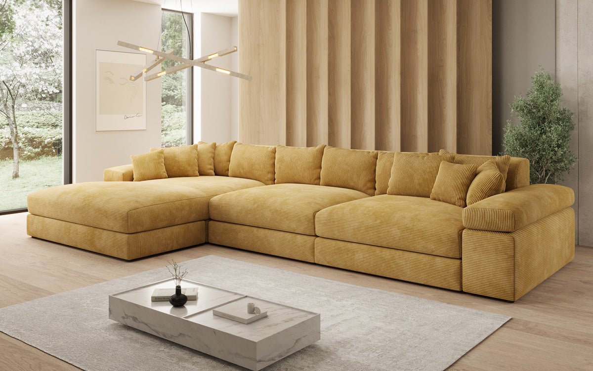 Designer Sofa Bernardo L Maxi mit breiter Ottomane in Cord