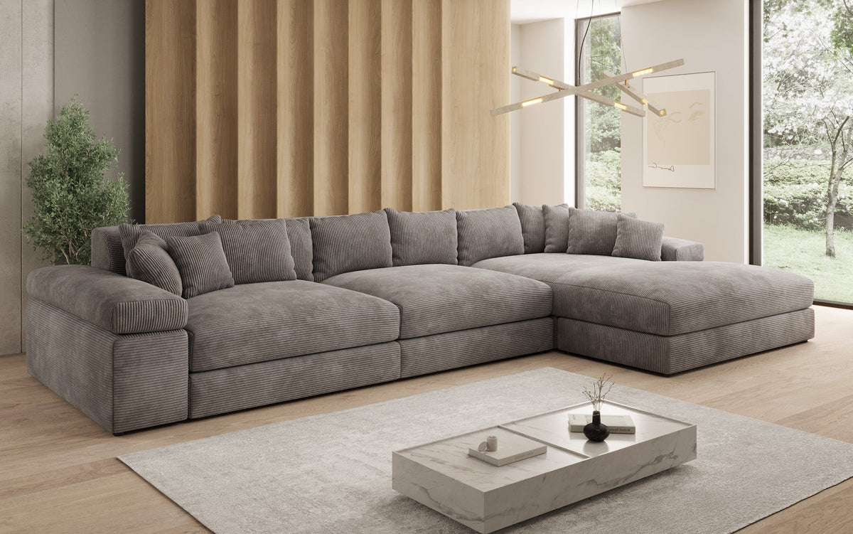 Designer Ecksofa Bernardo Maxi mit breiter Ottomane in Cord
