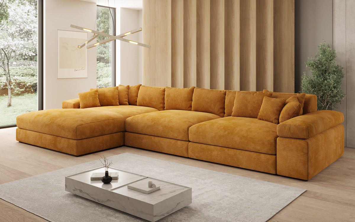 Designer Sofa Bernardo L Maxi mit breiter Ottomane in Cord