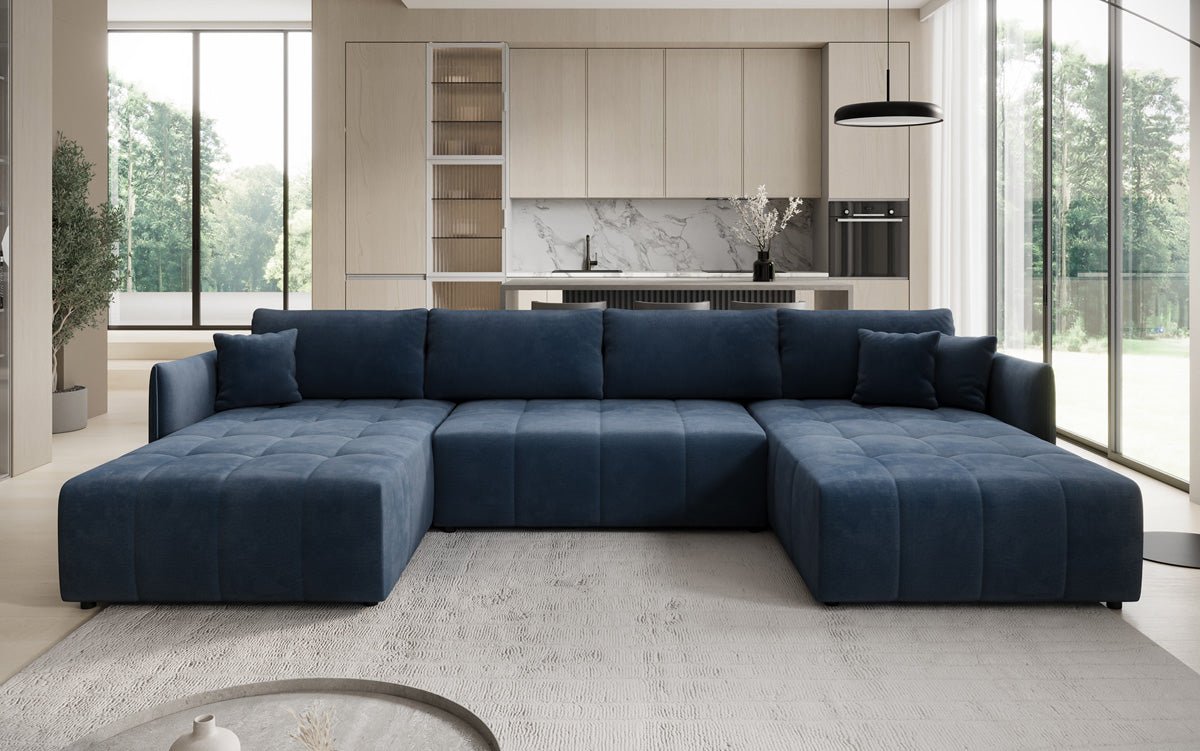 Designer Sofa Velaro U mit Schlaf- und Klappfunktion in Samt