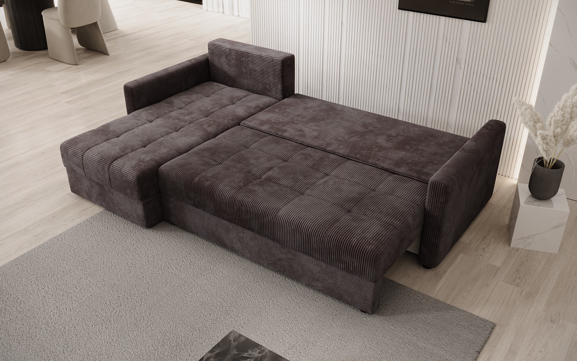 Designer Sofa Roma in Cord mit Schlaf- und Klappfunktion