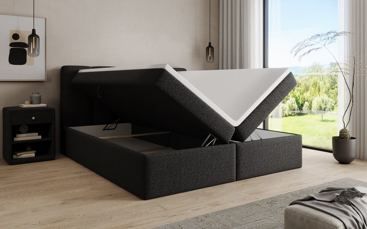 Boxspringbett Cozy II in Teddy Bouclé mit Stauraum