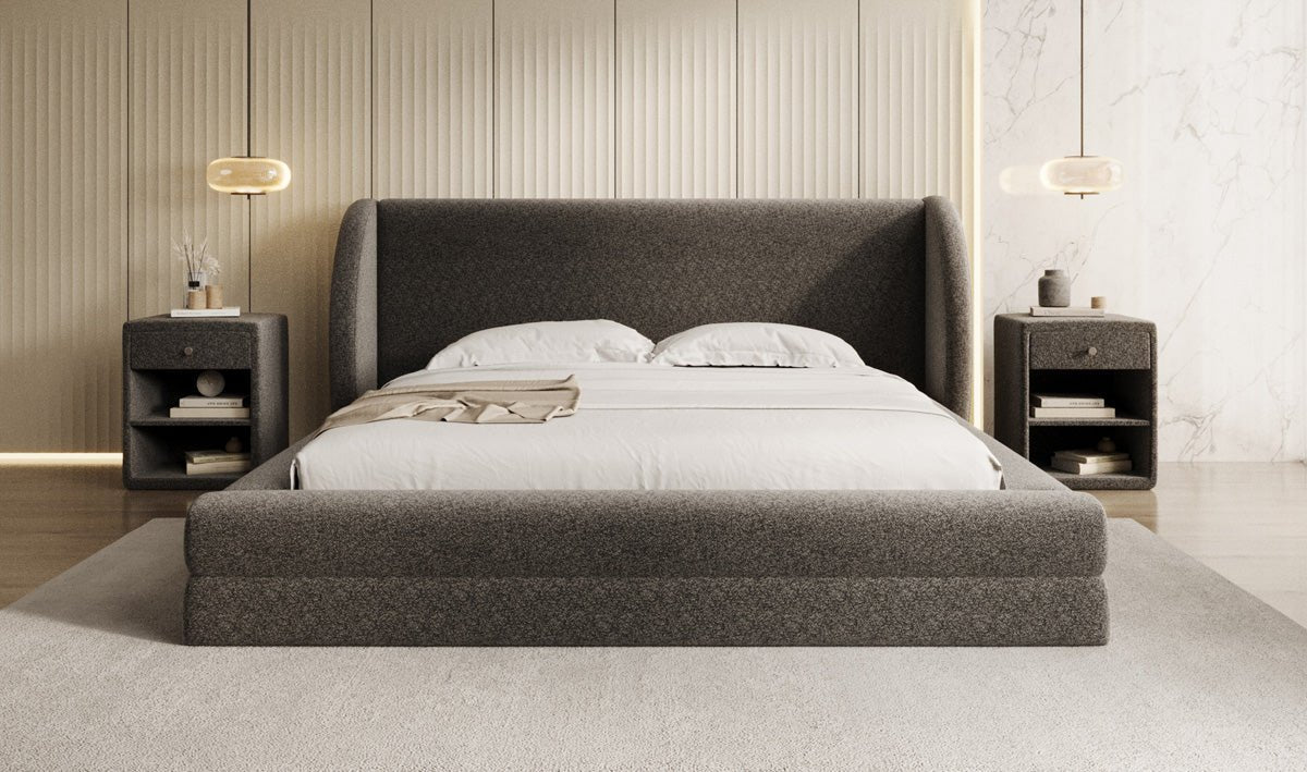 Designer Polsterbett Liv in Strukturstoff mit Stauraum