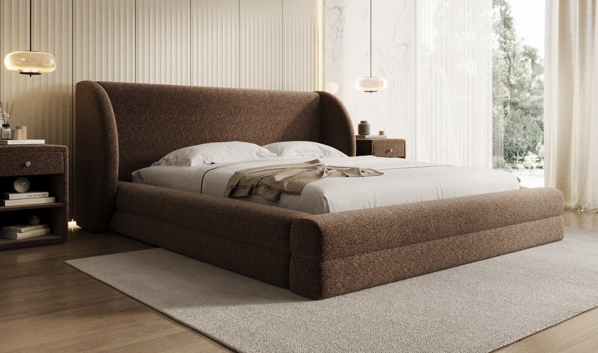 Designer Polsterbett Liv in Strukturstoff mit Stauraum