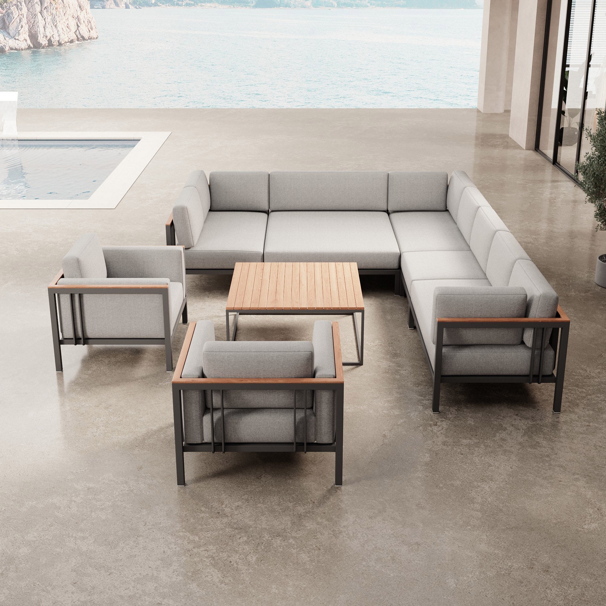 Euphoria – Ecklounge & 2 Loungesessel mit Tisch aus Aluminium | Aevora™ Kollektion