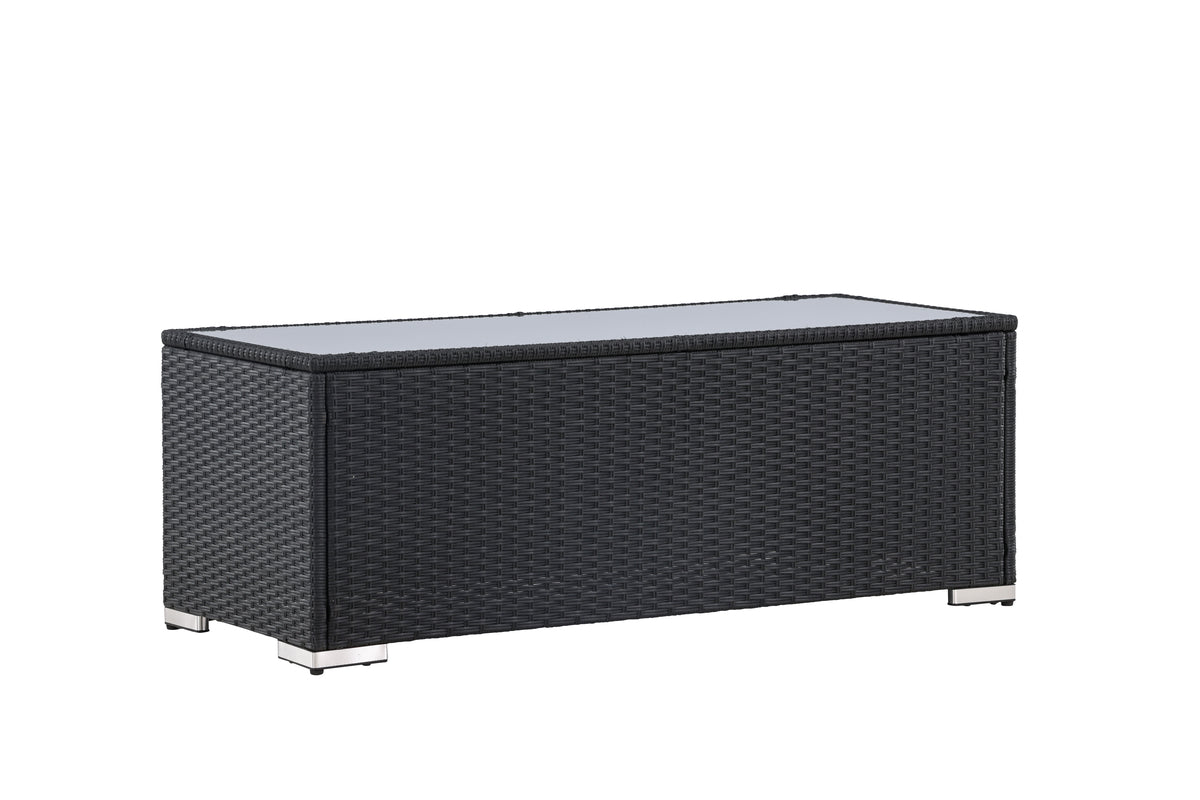 Garten Couchtisch Lena - Aus Rattan und Glas in Schwarz
